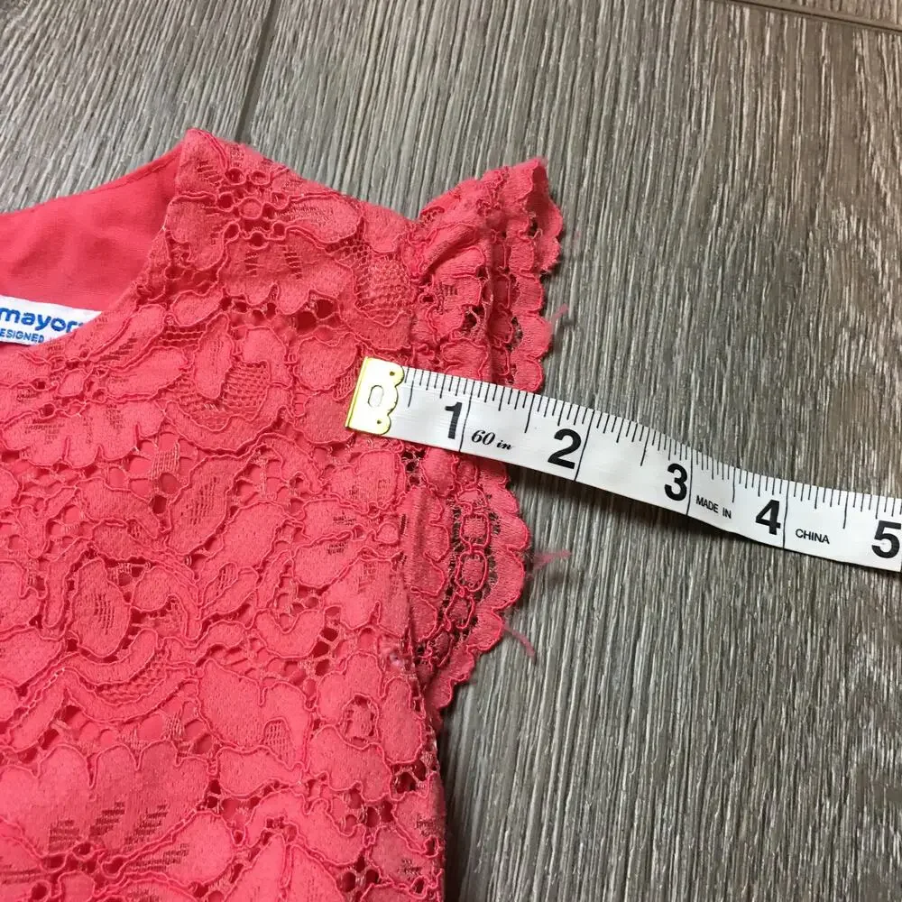 Mayoral Spain Cut Out Lace Coral Flutter Sleeve Toddler Girl Swing Dress 5T